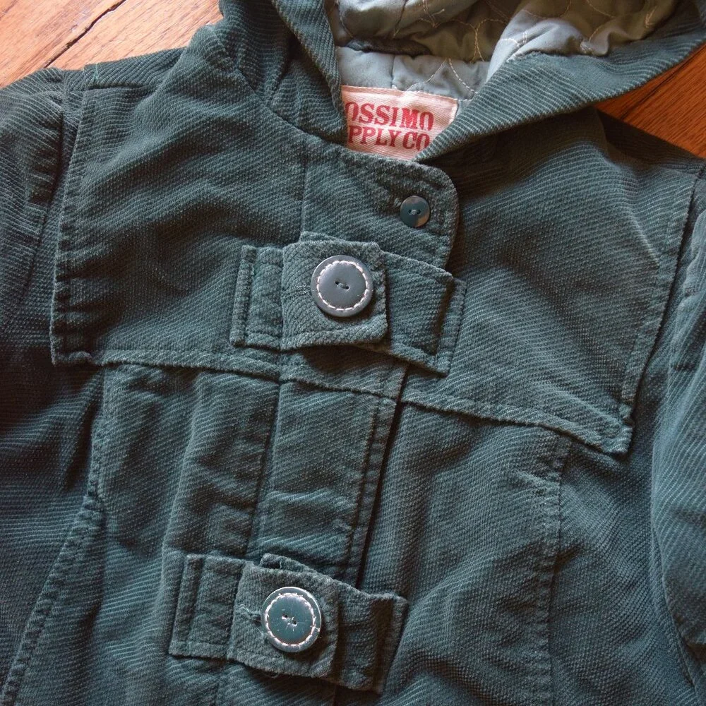 Mossimo Supply Green Corduroy Short Jacket with Heart Quilted Lining, Size Small - Picture 2 of 8